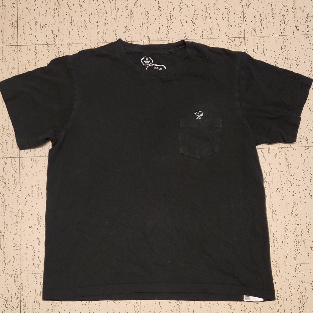 Kaws Peanuts Uniqlo Black Embroidered Logo Pocket Crewneck T-Shirt